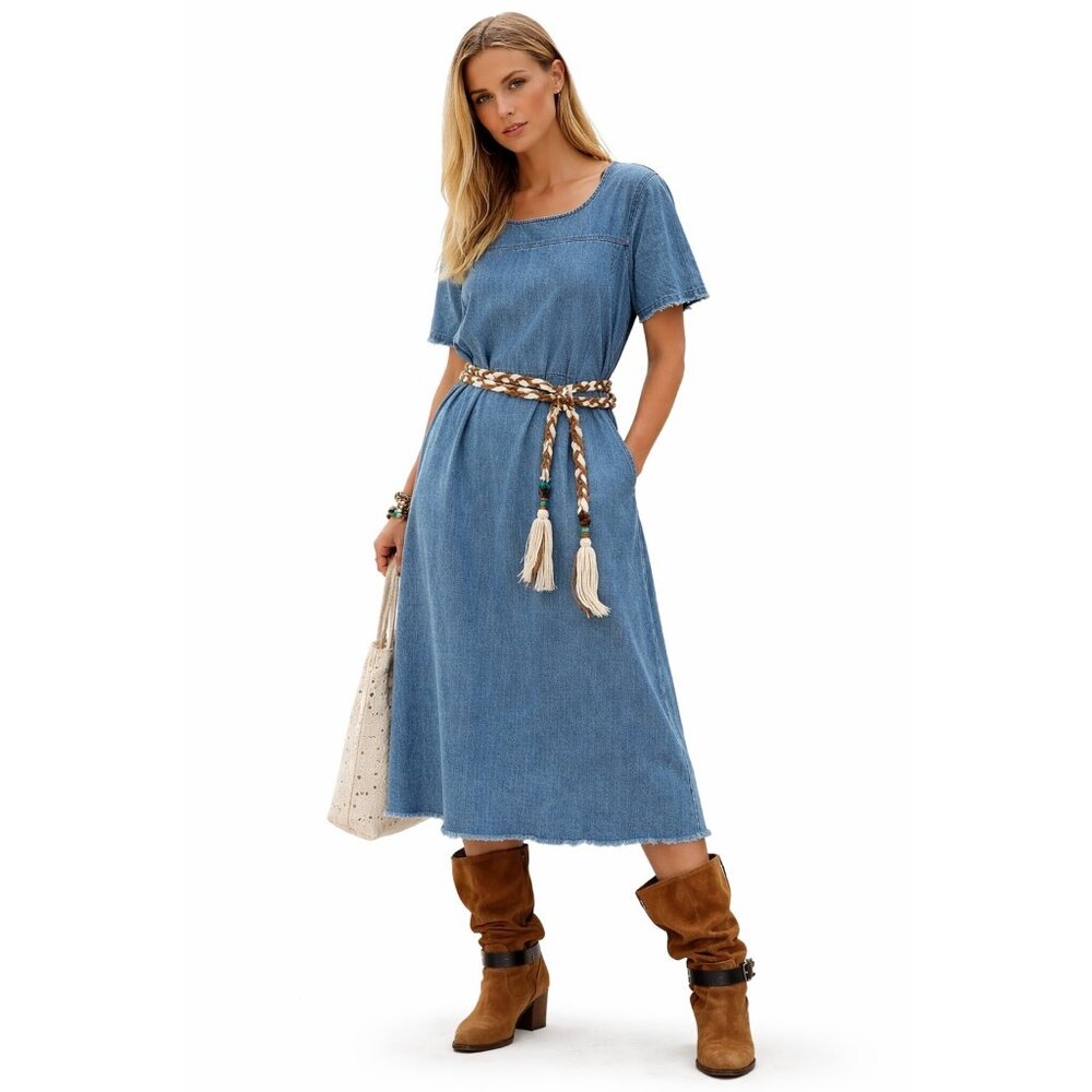 GANNI Scoop Back Organic Cotton Denim Midi Dress Indigo Blue EU 36 US 4 New - Picture 5 of 16